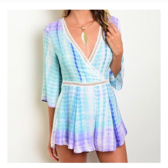 Very J Pants - NWOT! Tie Dye V-Neck Romper in Blue & Purple
